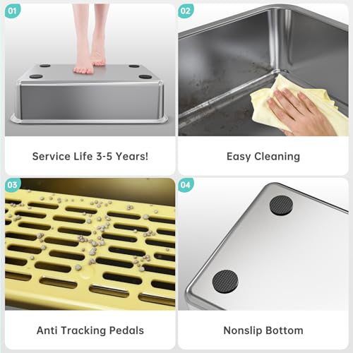 Stainless Steel Cat Litter Box, XL High Sided Open Top Litter Pan, 1 Scoop | Extra Large Litter Box for Big Cats, High Sides, Anti-Urine Leakage, Non-Stick, Odor-Free, Easy Clean, Reduce Litter Tracking - color: 21 - Yellow (Pack of 1)