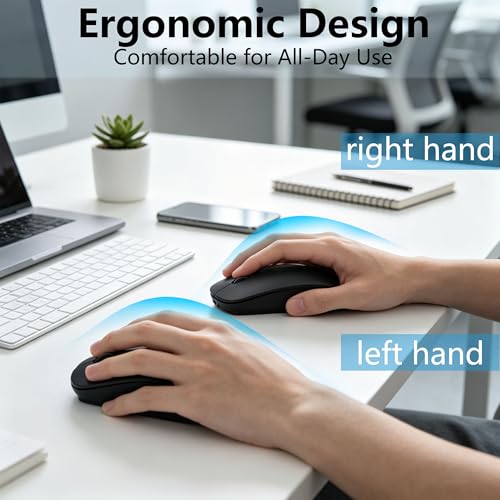 Slim Bluetooth Wireless Mouse with Jiggler - Black | Rechargeable Portable Mouse, BT5.2 & 2.4G, USB-C/USB-A Receiver, Adjustable DPI for MacBook, iPad, Laptop & PC - color: Black