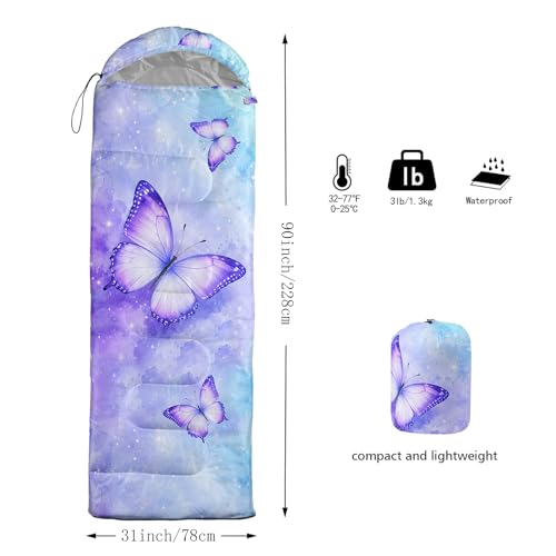 QOOMO Camping Sleeping Bags,3 Season Warm & Cool Weather,Lightweight,Waterproof Sleeping Bags for Adults & Kids,Traveling,and Outdoors,Camping Gear Equipment - color: Watercolor Butterfly 10