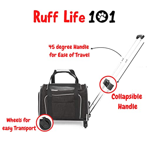 Airline Approved Expandable Premium Pet Carrier on Wheels- Two Sided Rolling Carrier- Designed for Dogs & Cats- Extra Spacious Soft Lined Carrier! (Black) (RL-PET-CARRIER-WHEELS) - color: BLACK