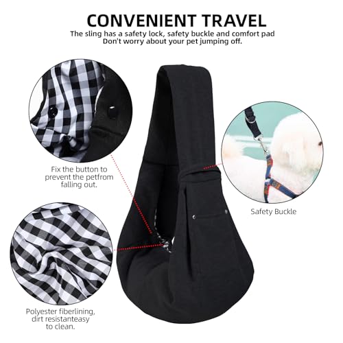 ARZQUT Dog and Cats Carrier Sling, Small Pet Carrier with Storage Pocket | Reversible Puppy Sling Carrier, Safety Buckle, Storage bag, Machine Washable for Travel, Outdoor Activitie, Hand-Free, Black - color: Black