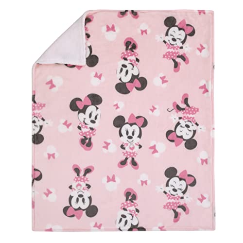 NoJo Disney Minnie Mouse Pink, White and Black Bows Super Soft Sherpa Baby Blanket - color: Minnie Mouse Pink