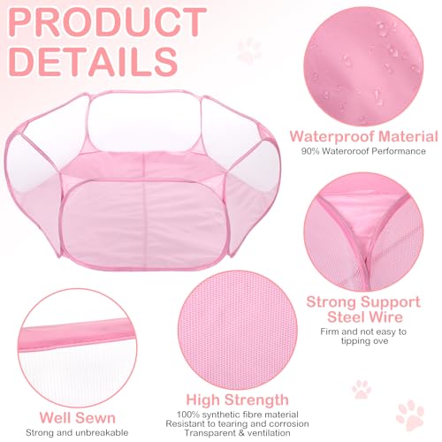 Hamster Playpen with Mat Small Animal Cage Tent Breathable Transparent Guinea Pig Playpen Waterproof Portable Yard Fence Mat Foldable Exercise Playpen Outdoor Indoor (Pink,Star) - color: Pink