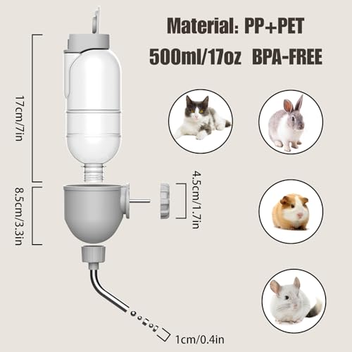Automatic Pet Food Water Dispenser, Auto Gravity Pet Feeder Water Bottle Set for Crate Cage for Puppy Cat Rabbit Guinea Pigs Chinchilla Ferret Hedgehog (Grey) - color: Grey