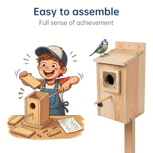 Bird Houses for Outside Clearance with Copper Guard, Cedar Bird House Outdoor, Bluebird Finch Swallow Wren Chickadee Self-Assembly Kit, 1 Pack