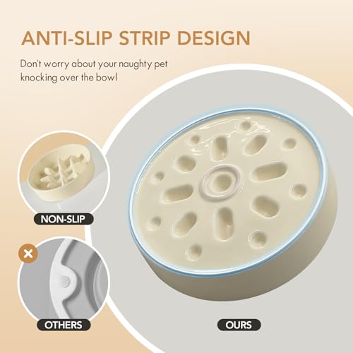 Havniva Elevated Slow Feeder Dog Bowls, Ceramic Dog Bowl Slow Feeder Set | 1.2 Cups Raised Slow Feeder Dog Bowl for Small Breed, 6.1” Dog Water Bowl with Wooden Stand, Puzzle Dog Food Bowl, Non-slip - color: Light Yellow