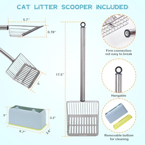 Metal Cat Litter Scoop with Holder Stainless Steel Kitten Poop Scooper, 17.5" Heavy Duty Pet Poop Sifter for Cat Box, Long Handle Large Waste Shovel, Fast Sifting Big Clumps, Solid & Durable - size: stainless steel