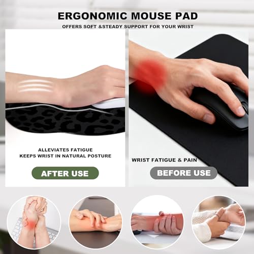 Black Leopard Mouse Pad with Gel Wrist Support, Smooth Surface Ergonomic Mouse pad, Non-Slip Pain Relief Desk Mat for Gaming, Work & Office Desktop - color: Black Leopard
