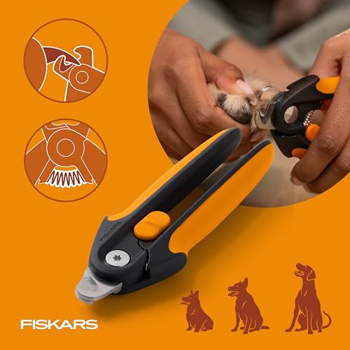 Fiskars Pet Large Nail Clippers, Cat and Dog Trimmers for Grooming, 5.75" | Suitable for Medium to Large Dogs, Semi-Circular Blade for Clear View, SoftGrip Handle w/ Safety Lock, Pet Supplies, Black - size: Large