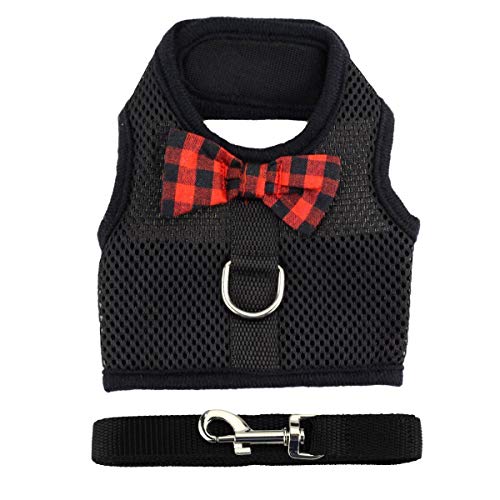 Rabbit Harness with Leash Adjustable Soft Mesh Vest Harness for Bunny Kitten Guinea Pig Rat (M, Black) - color: Black, size: M