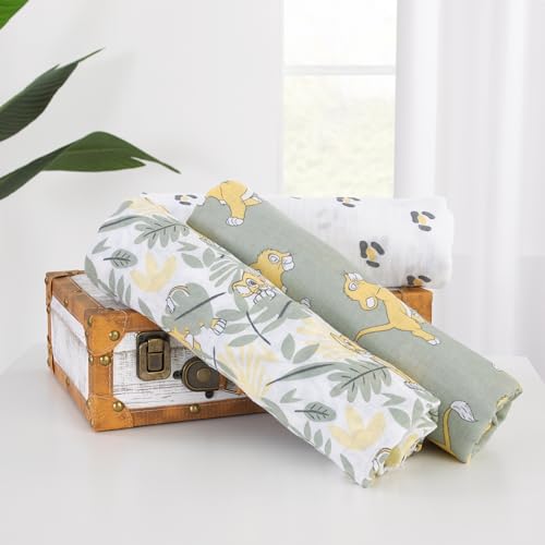 Disney Lion King 3 Piece Muslin Baby Swaddle Blanket Set 44x44 100% Cotton White - color: Lion King Sage