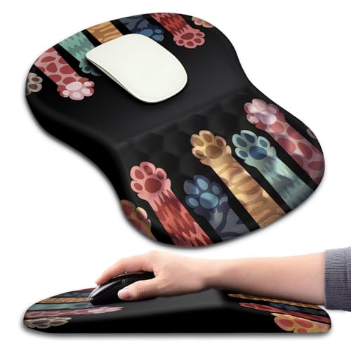 Hokafenle Ergonomic Mouse Pad Wrist Support with Massage Design, Wrist Rest Pain Relief Mousepad with Memory Foam&Non-Slip PU Base, Mouse Pads for Wireless Mouse & Desk (12x8 inch,Paw) - color: HK023-Paw
