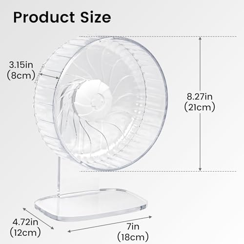 8 inch Silent Hamster Wheel with Adjustable Stand, Clear | Double-Bearing Design, Adjustable Stand, Smooth-Rotating Exercise Wheel for Hamsters, Mice and Other Small Pets - color: Clear With Stand, size: 8in