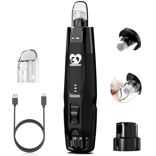 Casfuy New 6-Speed Dog Nail Grinder - 50% More Power Dog Nail Trimmers with 2 LED Lights Quiet 7h Running Time Electric Pet Nail Grinder File Toenail Grinder for Large Medium Small Dogs & Cats (Black) - color: Black