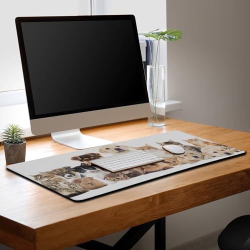 Computer Desk Pad Dog Desktop?Mat, Gaming Mousepads Keyboard Pad, Cool Mouse Pads Waterproof Non-Slip Rubber Base, 35.4" X 15.7" for Work/Game/Office/Home Cute Animal Pet Collection Photos - color: Animal Collection Photos