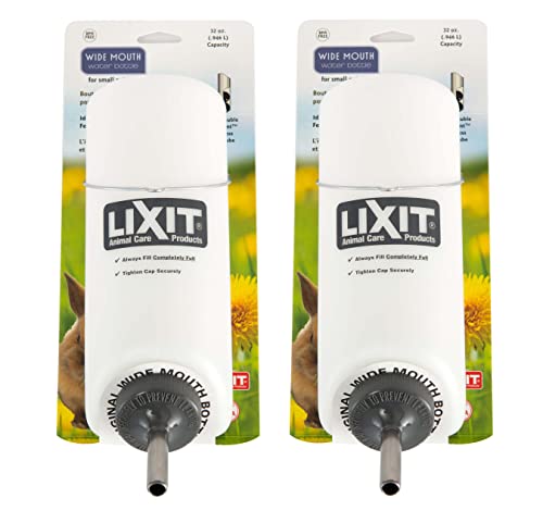 Lixit Wide Mouth BPA-Free Cage Water Bottles for Rabbits, Ferrets, Guinea Pigs, Rats, Chinchillas, Hamsters, Mice, Hedgehogs, Gerbils and Other Small Animals. (Translucent, 32 Ounce Pack of 2) - color: Translucent, size: 32 Ounce Pack of 2