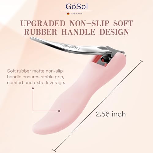 Nail Clippers Anti Splash, Sharp Curved Blades, Detachable Easy Clean Base | Premium Carbon Steel Manicure Tools with Catcher, Ergonomic Anti-Slip Soft Rubber Handle for Precise Trimming - color: Light Pink