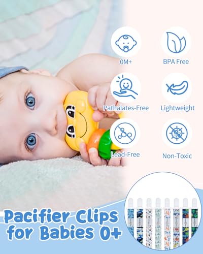 babygoal Aniaml Neutral Pacifier Clips, 8 Pack Binky Paci Holder Clips Fits for Most Baby Pacifiers and Binkies - color: boy color 49