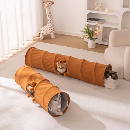 Cat Tunnels for Indoor Cats Straight Foldable Suede Pet Tunnel Toy with a Capybara Plush at the Peek-a-Boo Hole for Kittens Rabbits Puppies, 47.2" L - size: Large Straight Tunnel