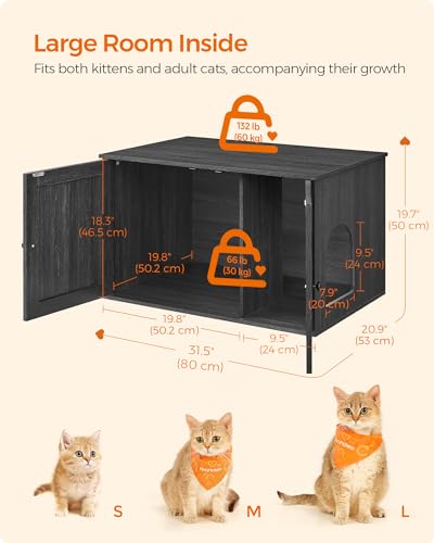 Feandrea Cat Litter Box Enclosure, Litter Box Furniture Hidden with Removable Divider, Indoor Cat House, End Table, 31.5 x 20.9 x 19.7 Inches, Ink Black UPCL002B01 - color: Ink Black, size: L (31.5"L x 20.9"W x 19.7"H)