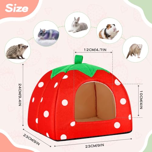 Guinea Pig Hideout Warm Fleece Small Animal Bed Washable Pet Cushion Winter Warm Sleeping Nest for Hamster Rabbit Chinchilla(Strawberry Style) - color: Red