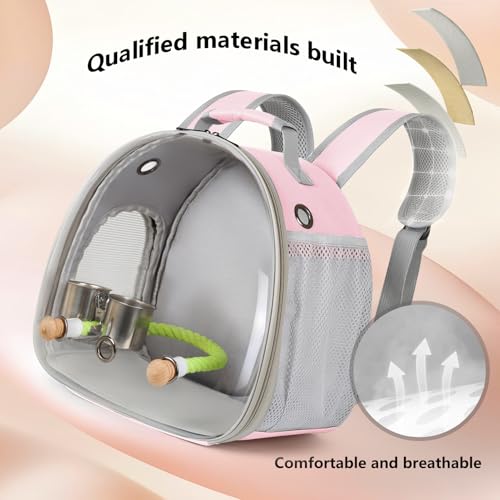 Small Bird Travel Backpack Carrier Cage with Cups, Backpack to Transport Backpack Carrier with Clamp Cups Stand Perch for Parakeet Cockatiel Budgies Vet Carry Book Bag Pink - color: Pink
