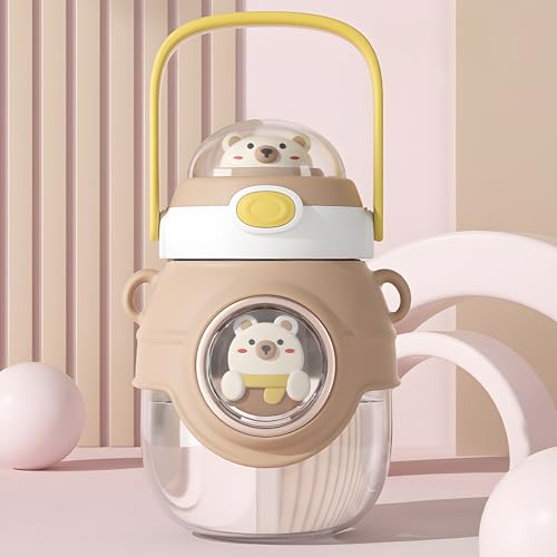 Water Bottle with Straw 37oz Kawaii Water Bottles with Adjustable Strap for Women,Teen Girl School Office Gifts,Cute Animal Theme Water Bottles - Brown Big Bear - color: Brown Big Bear