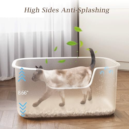 Large Cat Litter Box with High Sides, Side Entry Open Top Deep Tall Litter Pan, Kitty Litter Box for Indoor Small and Medium Cats, Creamy White (Anti-Splashing) 19.7" L x 15.4" W x 8.6" H - color: Creamy White