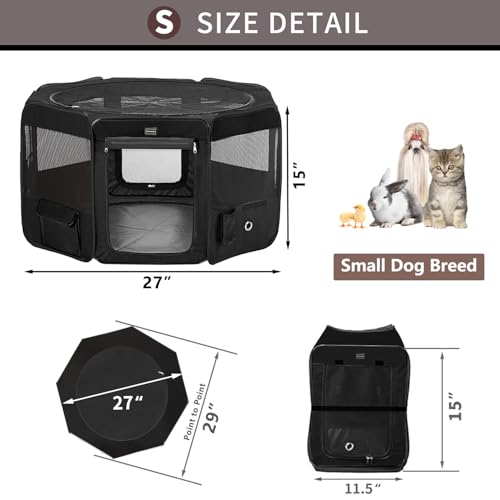 DONORO Dog Playpen Portable Pet Play Pens for Small Dog/Cat/Rabbit/Chicks, Cat Playpen Indoor/Outdoor with Carring Case, Removable Zipper Top and Bottom (Black, Small (29"x29"x15"), 8) - color: Black, size: Small (28"x28"x14")