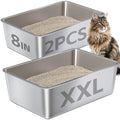 Stainless Steel Litter Box,Metal Litter Box for Big Cats 8IN Deep | Cat Litterbox 2 Pack Easy to Clean-High Sided,Stainless Steel CatLitters Box for Adult Cats,Non Stick, No Smell - color: 2packs-XXL-8" H