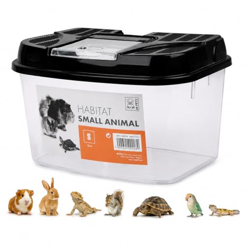 M-PETS Habitat Small Animal Carrier – Portable Travel Cage for Hamsters, Mice & Small Pets, Ventilated Lid, Lightweight Small Animal Transport Box (S) - size: S