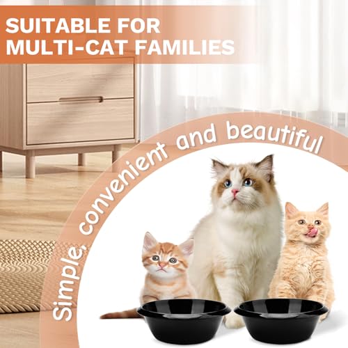 2PCS Cat Bowls Pet Feeding Dish 6.3 Inch, Wide Pet Bowl Pet Feeding Bowl for Indoor Cats, Replacement Food and Water Bowl, Wide Shallow Feeder Bowls for Kitten, Puppy, Rabbit (Black)