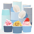 120Pcs 12oz Dusty Blue Ice Cream Cups for Hot or Cold Food | Gradient Blue Dessert Bowls Disposable Summer Ocean Large Snack Cups for Birthday Wedding Pool Bridal Baby Shower Party Favor - style: Blue Gradient Cup