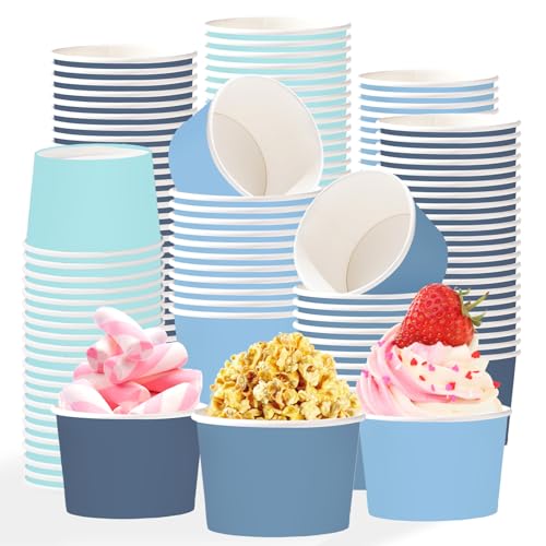 120Pcs 12oz Dusty Blue Ice Cream Cups for Hot or Cold Food | Gradient Blue Dessert Bowls Disposable Summer Ocean Large Snack Cups for Birthday Wedding Pool Bridal Baby Shower Party Favor - style: Blue Gradient Cup