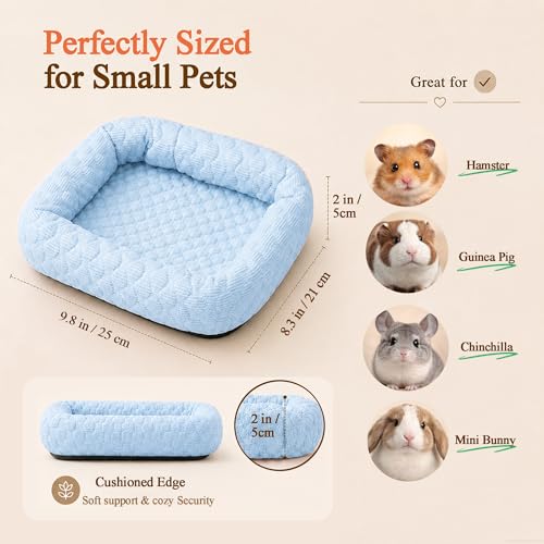 Small Animal Cooling Bed, Ice Silk Summer Pet Bed with Raised Pillow Edges, Non Slip Sleeping Mat for Guinea Pigs, Hamsters, Rabbits and Other Small Pets - color: Blue
