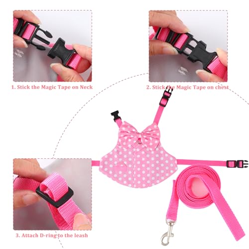 Rabbit Harness and Leash Set, Pink Polka Dot Bunny Suit, Cute Easter Bunny Clothes with Cute Bow for Outdoor Training Camping Walking Escape Proof Pink(M) - size: M