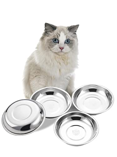 VENTION Stainless Steel Shallow Cat Food Bowl 10.6 Inch, Large Whisker Fatigue Cat Food Dish 60.8 Fl.oz, Replacement Basic Kitten Bowls Bulk for Elevated Stand, Dishwasher Safe (Set of 4) - size: 10 3/5 Inch-Outer Dia.