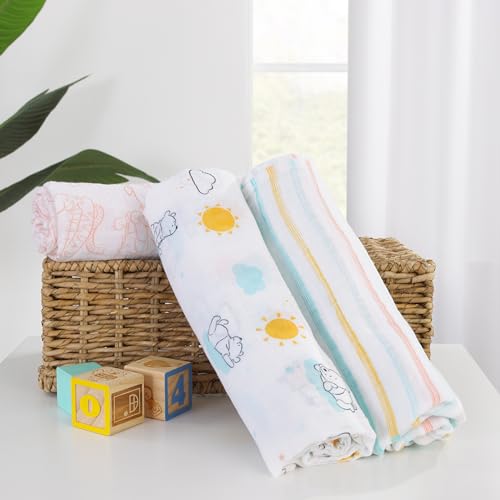 Disney Winnie the Pooh 3 Piece Muslin Swaddle Baby Blanket Set - color: Winnie the Pooh Yellow, Aqua, and White