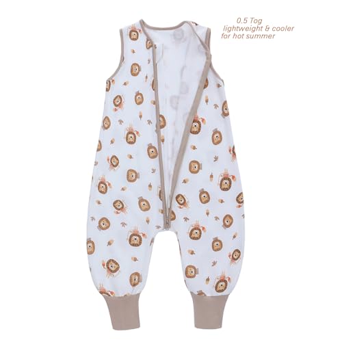Miracle Baby Sleep Sack with Feet - 0.5 TOG 100% Breathable Cotton Wearable Blanket, Sleeveless Design Sleeping Bag for Baby - color: Lion, size: 2-4 Years(L)