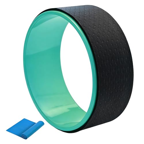 NGT Yoga Wheel 13 inch Yoga Wheel for Back Pain Strongest and Most Comfortable Dharma Yoga Prop Wheel with Free Yoga Bands - color: black-green