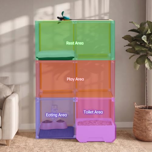 Cat Cage with Litter Box & Clear Door,Indoor Cat Cage Playpen,DIY Cat Enclosures Catio,Multi-Level Detachable Metal,Ferret Cage 42" x 18" x 28" - size: 28.0"L x 18.1"W x 41.7"H
