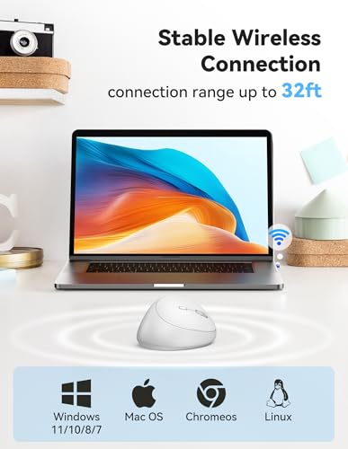 TECKNET Ergonomic Wireless Mouse 2.4G Vertical Mouse Silent 4800 DPI | 5 Adjustable DPI Levels, 6 Buttons, Compatible with Laptop, PC, Chromebook, Mac - Light White - color: Light White