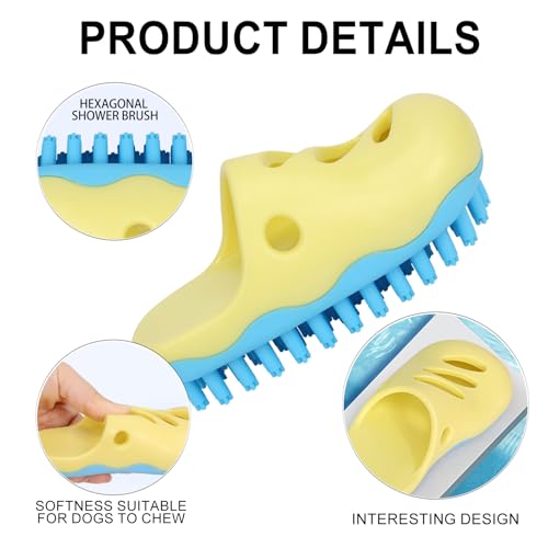 HOP Yellow Dog Bath Brush Shoe-Shape Dog Washing Brush for Small Dogs&Cats | Soft TPR Bristles,Dog Massage Shampoo Brush,Pet Grooming Tool,Remove Loose Hair Knots Deep Cleansing