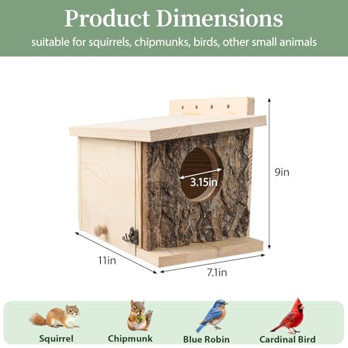 Squirrel Nesting Box, Easy Assembly Squirrel Houses for Outside Nesting | Wooden Nesting Box for Squirrels, Chipmunk, Bird and Small Animals - size: Medium