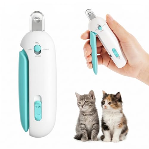 Cat Nail Clippers, Adjustable Hole Anti Over Cutting Trimmer with Hidden File & Anti-Splash Storage for Small Pets (Blue) - color: Blue