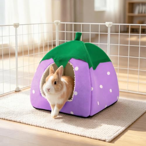 Guinea Pig Hideout Bed, Dwarf Rabbit House Cave | Cozy Hide-Out for Little Bunny Hedgehog Ferret Chinchilla & Other Small Animals, Cage Accessories - color: Purple