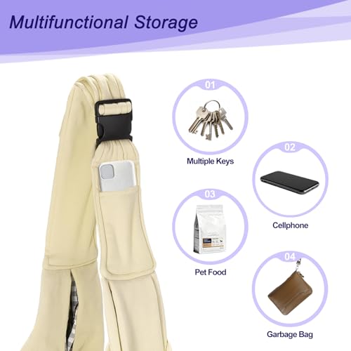 Dog and Cat Sling Carrier Up to 16.5 Lbs, Hand-Free Reversible Pet Sling Carrier with Adjustable Strap and Pocket, (White, 1 Pcs) Intended for Hiking/Camping/Traveling - color: White