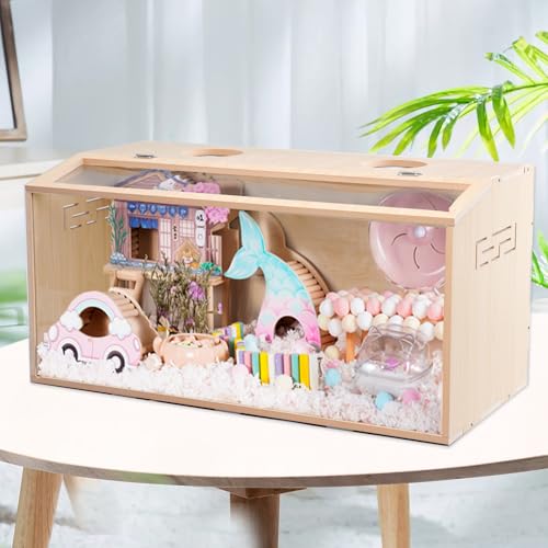 23.6 inch Wooden Hamster Cage, Large Habitat, Openable Top, Transparent Acrylic for Interior View, Ventilated, Easy to Clean, for Syrian Hamster, Dwarf Hamster, Gerbil, Other Small Pet Animals - size: 417F / 23.6"×15.8"×15.8"