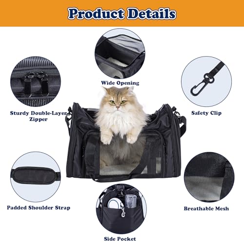 Soft-Sided Cat/Dog Carrier, Car Travel Pet Carrier Up to 16LB with Backpack Straps & Removable Washable Pad, Collapsible Mesh Puppy Carry Bag for Small Animals, Black - color: Black