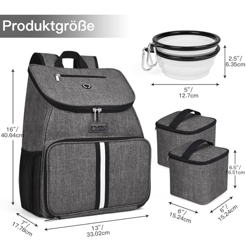 BAGLHER丨Dog Travel Bag, Airline Approved Pet Supplies Backpack, Dog Travel Backpack Accessories Set with 2 Silicone Collapsible Bowls and 2 Food Baskets, Gray - color: Grey-A